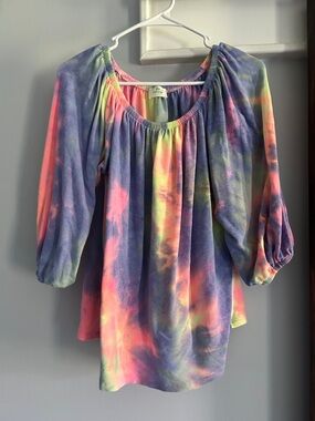 Women's Long Sleeve Tie-Dye Peasant Top - Multicolor